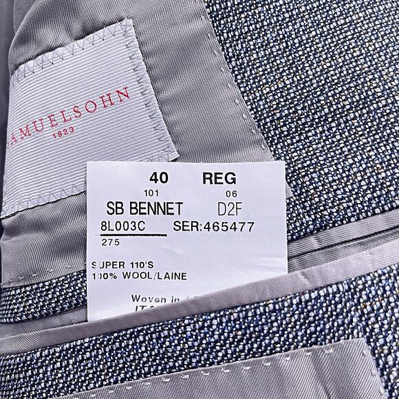 Samuelsohn Tweed Blazer Sport Coat Gray 2 Button Wool Super 110s Mens 40R - Picture 8 of 8